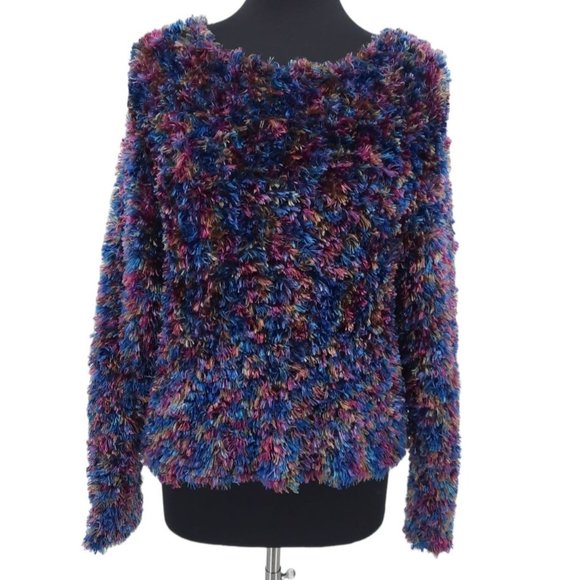 VTG 90s Cache Multicolor Fuzzy Eyelash Stretch Knit Pullover Sweater Size L - Picture 9 of 9